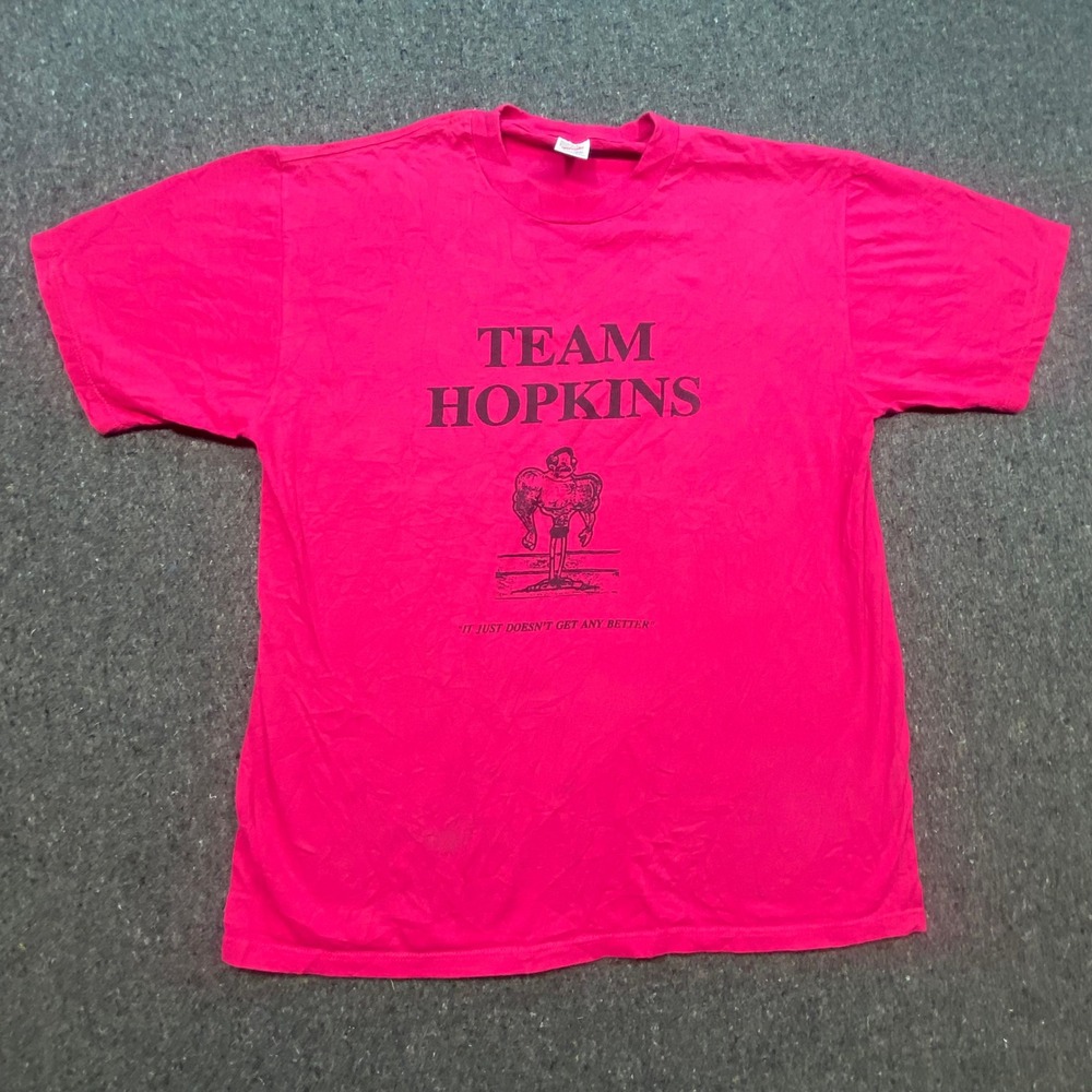 Jerzees Team Hopkins Graphic Shirt XL Mens Pink Vintage Single Stitch Muscle Man